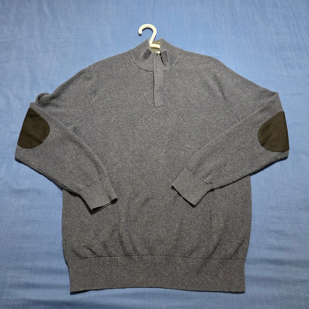 Jos A Bank Quarter Zip Sweater Mens Large Blue Excellent Elbow Patches Cotton